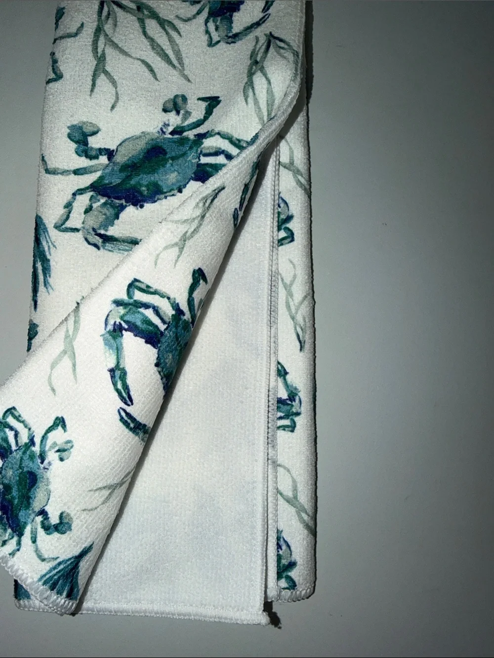 HC White Blue Green Coastal Crab Print Set of 2 Chair Pads & a Terrycloth Towel